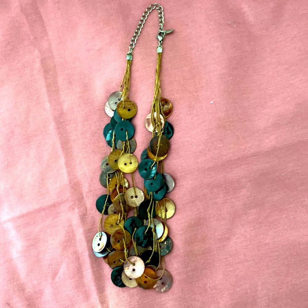 vintage mother of pearl button necklace multi strand abalone